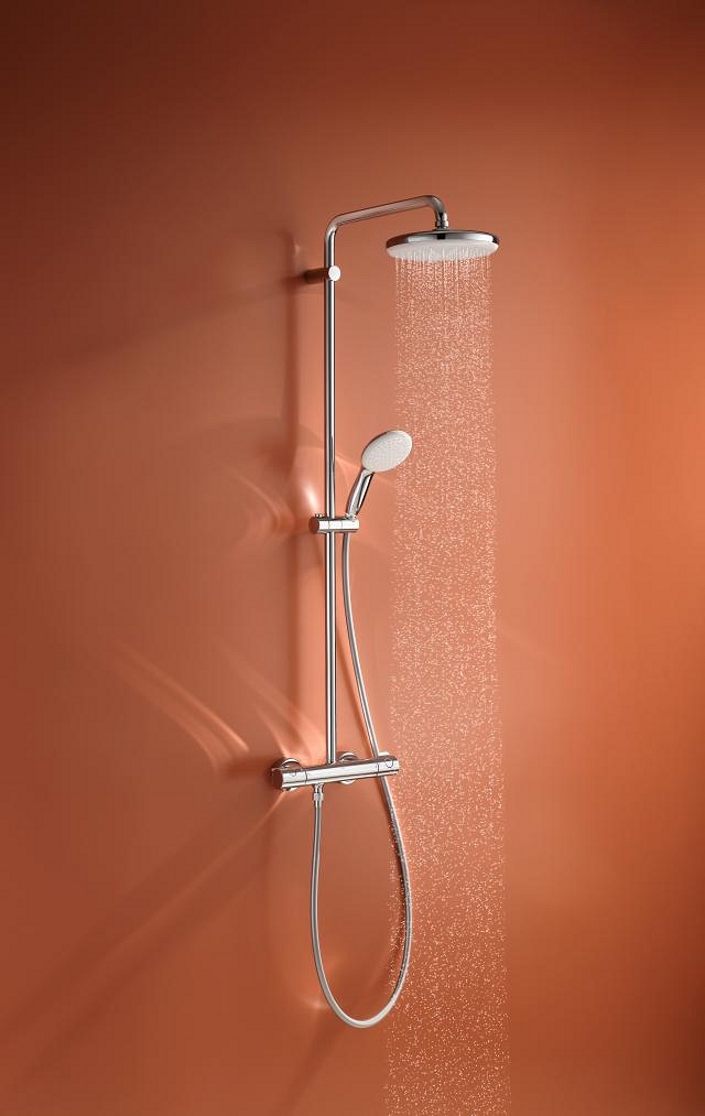 sistema de ducha con termostato - ducha de techo 210 mm - ducha de mano 1 chorro